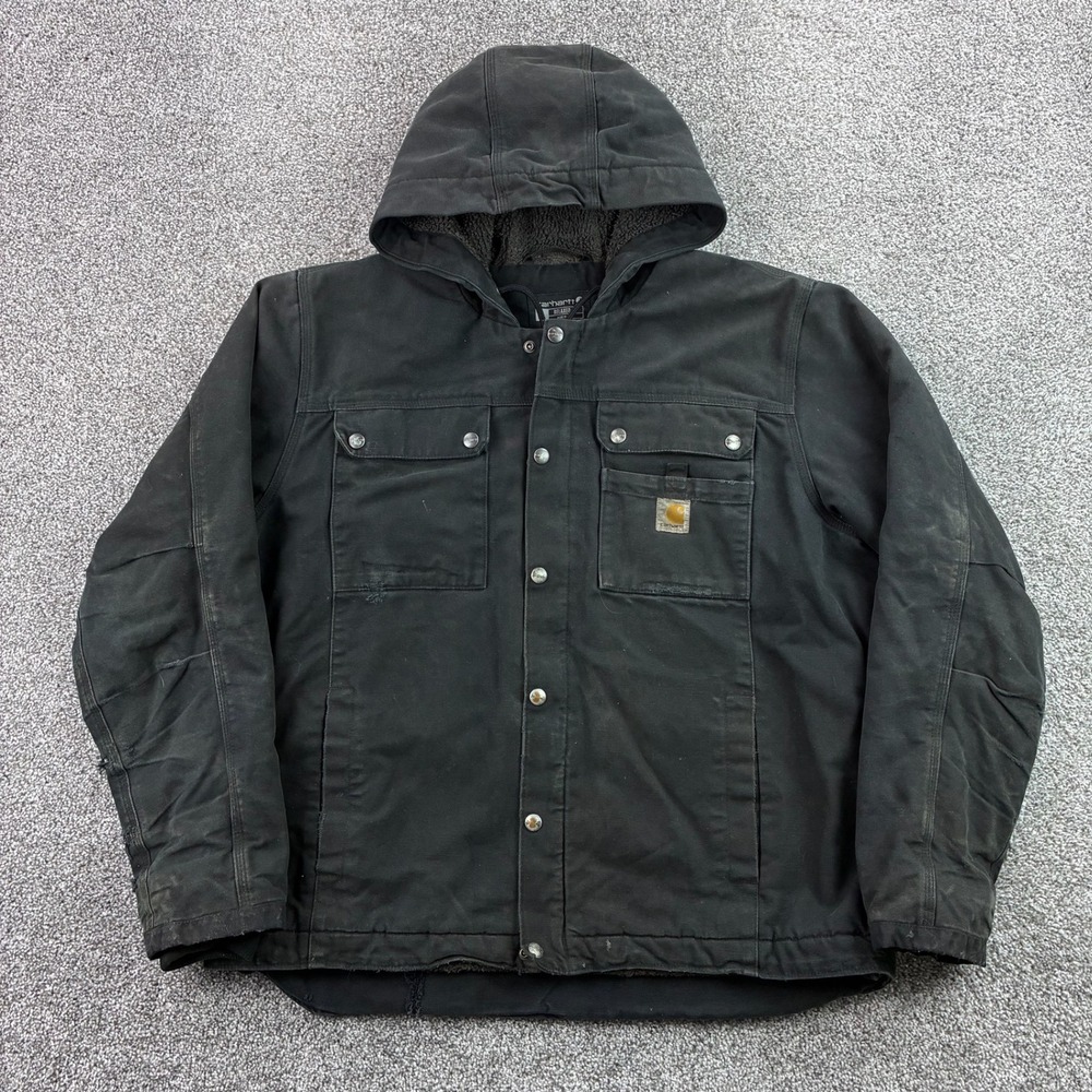 Carhartt Bartlett Hooded Jacket Mens Large Black Sherpa Lined Utility 103826 BLK